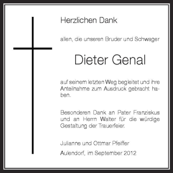 Anzeige von Dieter Genal von Schwäbische Zeitung