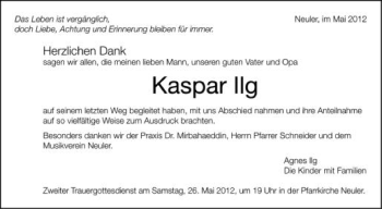 Anzeige von Kaspar Ilg von Schwäbische Zeitung