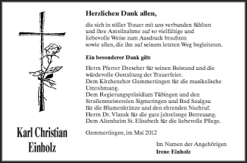 Anzeige von Karl Christian Einholz von Schwäbische Zeitung