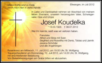 Anzeige von Josef Koudelka von Schwäbische Zeitung