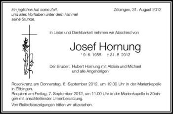 Anzeige von Josef Hornung von Schwäbische Zeitung