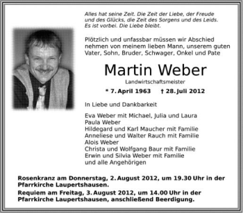 Anzeige von Martin Weber von Schwäbische Zeitung