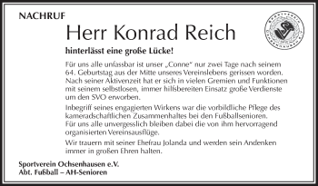Anzeige von Konrad Reich von Schwäbische Zeitung