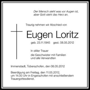 Anzeige von Eugen Loritz von Schwäbische Zeitung