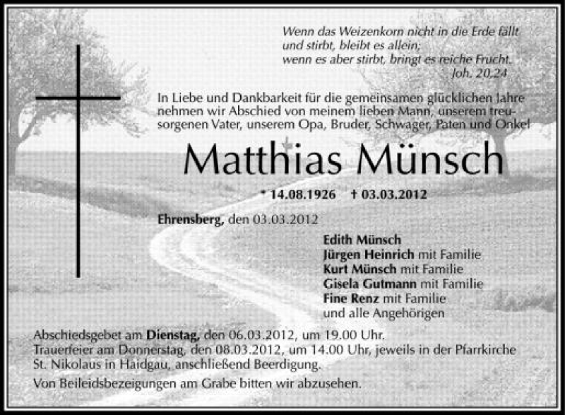  Traueranzeige für Matthias Münsch vom 06.03.2012 aus Schwäbische Zeitung