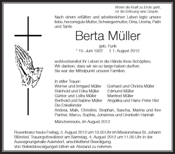 Anzeige von Berta Müller von Schwäbische Zeitung
