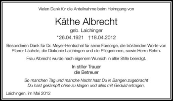 Anzeige von Käthe Albrecht von Schwäbische Zeitung