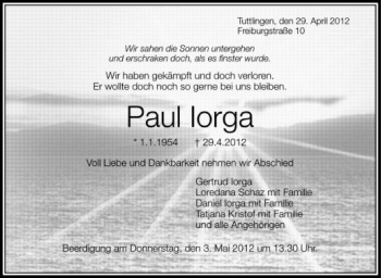 Anzeige von Paul Lorga von Schwäbische Zeitung