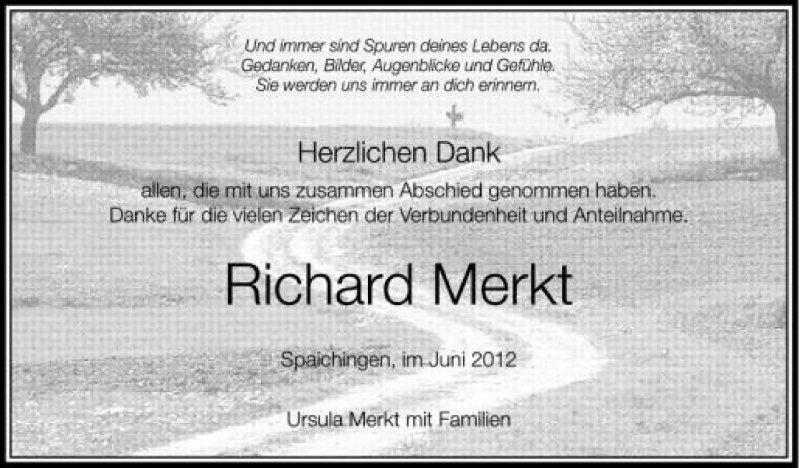  Traueranzeige für Richard Merkt vom 09.06.2012 aus Schwäbische Zeitung