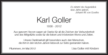 Anzeige von Karl Goller von Schwäbische Zeitung
