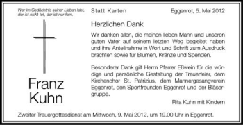 Anzeige von Franz Kuhn von Schwäbische Zeitung