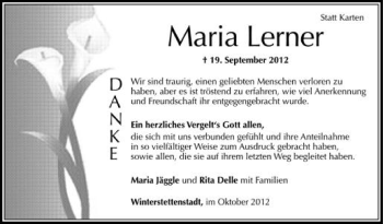 Anzeige von Maria Lerner von Schwäbische Zeitung