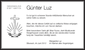 Anzeige von Günter Luz von Schwäbische Zeitung