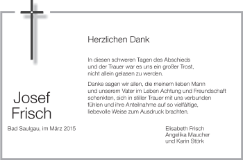 Anzeige von Josef Frisch von Schwäbische Zeitung