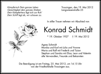 Anzeige von Konrad Schmidt von Schwäbische Zeitung