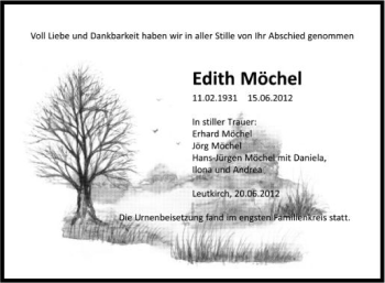 Anzeige von Edith Möchel von Schwäbische Zeitung