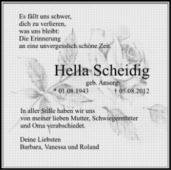 Anzeige von Hella Scheidig von Schwäbische Zeitung