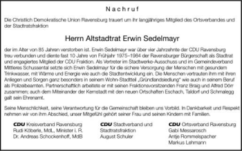 Anzeige von Erwin Sedelmayr von Schwäbische Zeitung