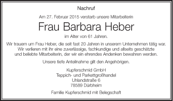 Anzeige von Barbara Heber von Schwäbische Zeitung