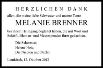 Anzeige von Melanie Brenner von Schwäbische Zeitung