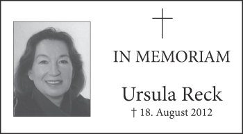 Anzeige von Ursula Reck von Schwäbische Zeitung