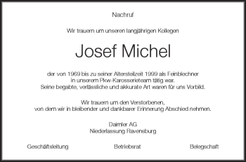 Anzeige von Josef Michel von Schwäbische Zeitung