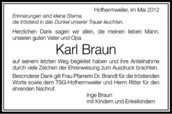 Anzeige von Karl Braun von Schwäbische Zeitung
