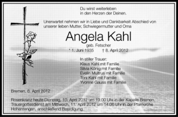 Anzeige von Angela Kahl von Schwäbische Zeitung