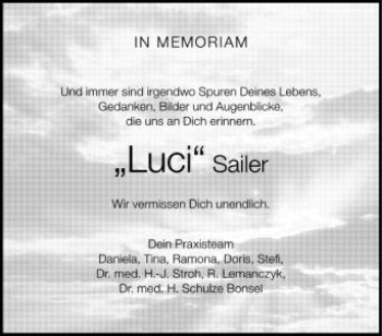 Anzeige von Luci Sailer von Schwäbische Zeitung