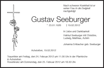 Anzeige von Gustav Seeburger von Schwäbische Zeitung