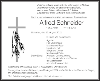 Anzeige von Alfred Schneider von Schwäbische Zeitung