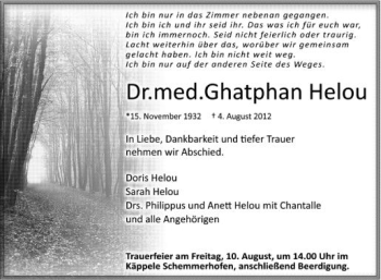 Anzeige von Ghatphan Helou von Schwäbische Zeitung