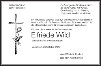 Anzeige von Elfriede Wild von Schwäbische Zeitung