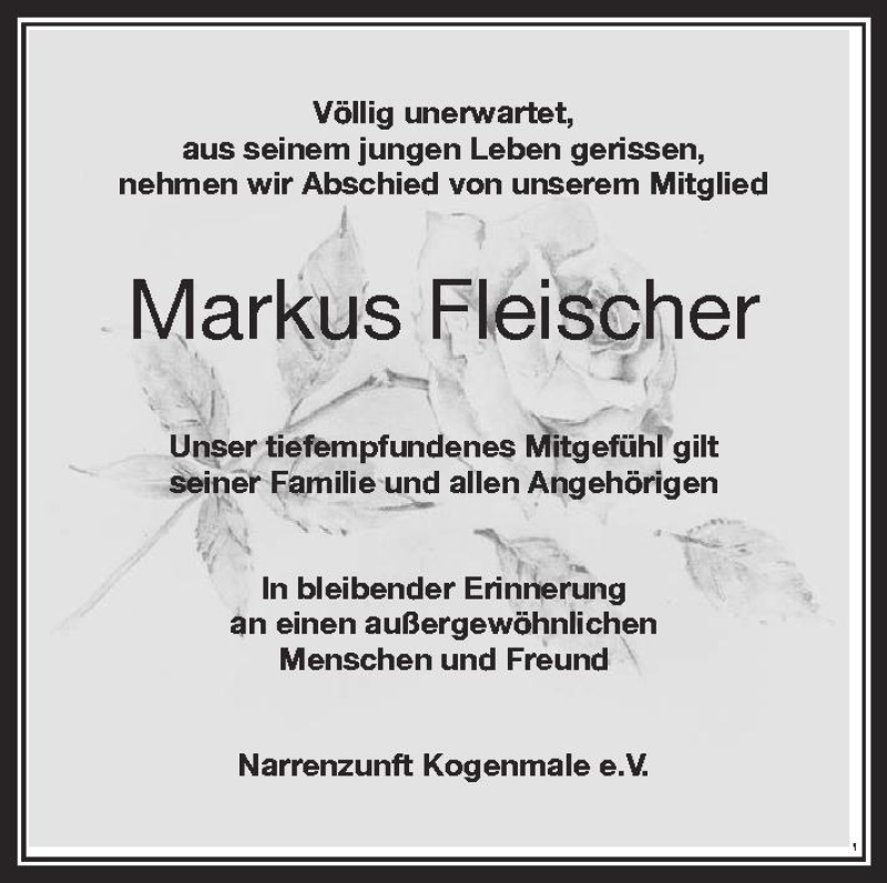  Traueranzeige für Markus Fleischer vom 15.08.2012 aus Schwäbische Zeitung