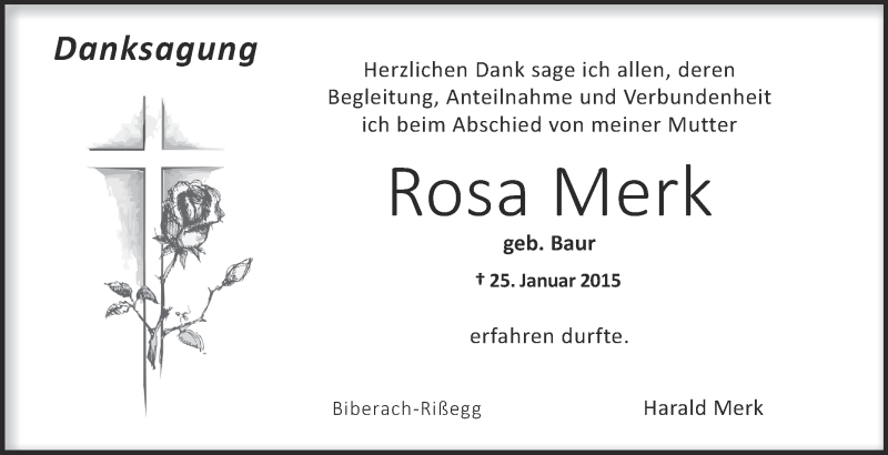  Traueranzeige für Rosa Merk vom 28.02.2015 aus Schwäbische Zeitung