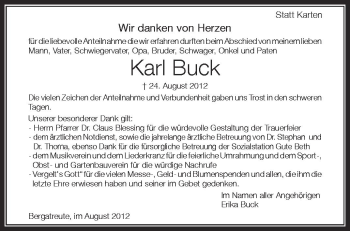 Anzeige von Karl Buck von Schwäbische Zeitung