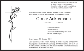 Anzeige von Otmar Ackermann von Schwäbische Zeitung