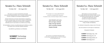 Anzeige von Hans Schmidt  von Schwäbische Zeitung