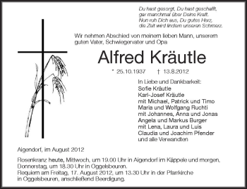 Anzeige von Alfred Kräutle von Schwäbische Zeitung