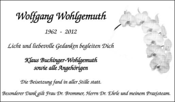Anzeige von Wolfgang Wohlgemuth von Schwäbische Zeitung