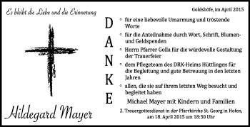 Anzeige von Hildegard Mayer von Schwäbische Zeitung