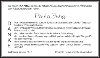 Anzeige von Paula Jung von Schwäbische Zeitung