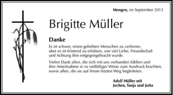 Anzeige von Brigitte Müller von Schwäbische Zeitung