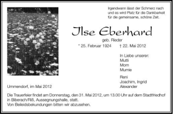 Anzeige von Ilse Eberhard von Schwäbische Zeitung