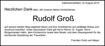 Anzeige von Rudolf Groß von Schwäbische Zeitung