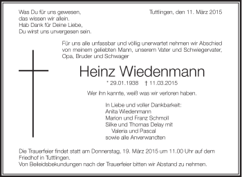 Anzeige von Heinz Wiedenmann von Schwäbische Zeitung