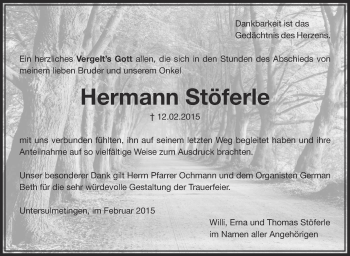 Anzeige von Hermann Stöferle von Schwäbische Zeitung