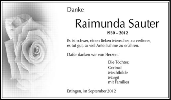 Anzeige von Raimunda Sauter von Schwäbische Zeitung