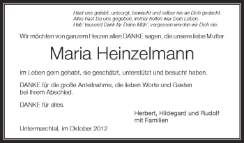 Anzeige von Maria Heinzelmann von Schwäbische Zeitung