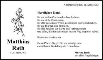 Anzeige von Matthias Rath von Schwäbische Zeitung